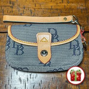 Made in USA Dooney & Bourke Blue Checker Monogram Wristlet / Wallet Clutch